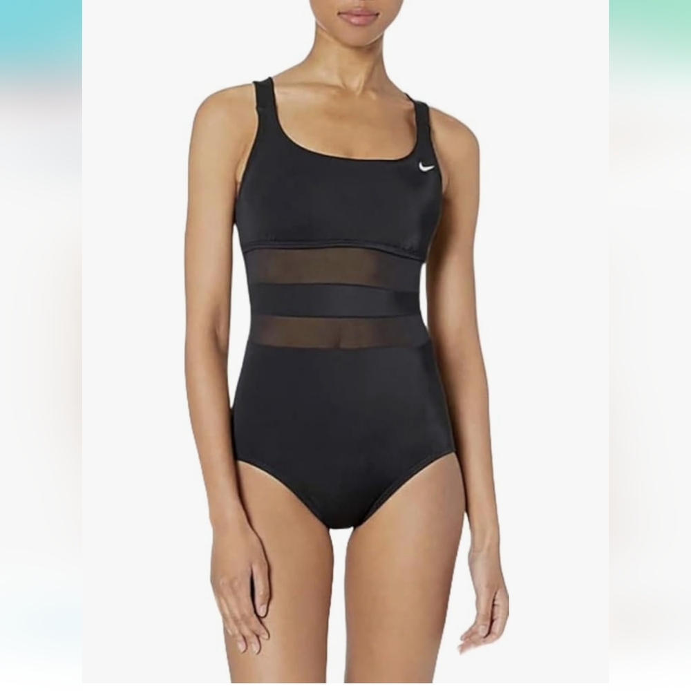 Nike Women's Black And White Mesh One-Piece Swimsuit